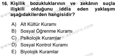 Sokak Sosyal Hizmeti Ve Adli Sosyal Hizmet Dersi 2018 - 2019 Yılı 3 Ders Sınavı 16. Soru