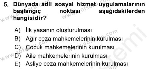 Sokak Sosyal Hizmeti Ve Adli Sosyal Hizmet Dersi 2018 - 2019 Yılı (Final) Dönem Sonu Sınavı 5. Soru