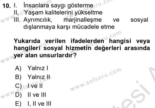 Sokak Sosyal Hizmeti Ve Adli Sosyal Hizmet Dersi 2021 - 2022 Yılı (Vize) Ara Sınavı 10. Soru