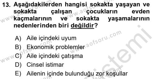 Sokak Sosyal Hizmeti Ve Adli Sosyal Hizmet Dersi 2021 - 2022 Yılı (Vize) Ara Sınavı 13. Soru