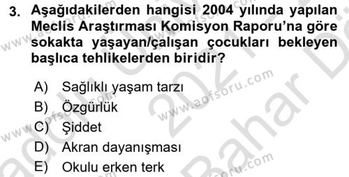 Sokak Sosyal Hizmeti Ve Adli Sosyal Hizmet Dersi 2021 - 2022 Yılı (Vize) Ara Sınavı 3. Soru