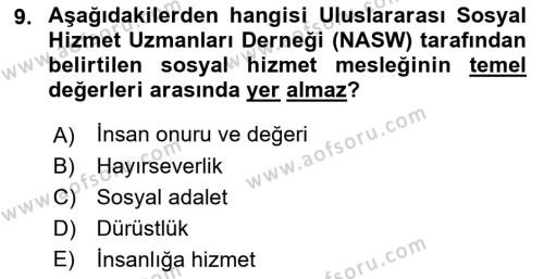 Sokak Sosyal Hizmeti Ve Adli Sosyal Hizmet Dersi 2021 - 2022 Yılı (Vize) Ara Sınavı 9. Soru