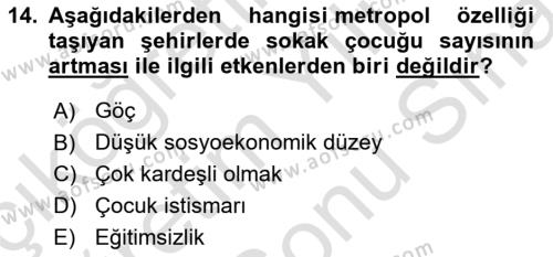 Sokak Sosyal Hizmeti Ve Adli Sosyal Hizmet Dersi 2021 - 2022 Yılı (Final) Dönem Sonu Sınavı 14. Soru