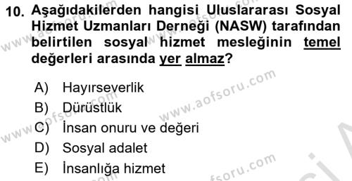 Sokak Sosyal Hizmeti Ve Adli Sosyal Hizmet Dersi 2021 - 2022 Yılı Yaz Okulu Sınavı 10. Soru