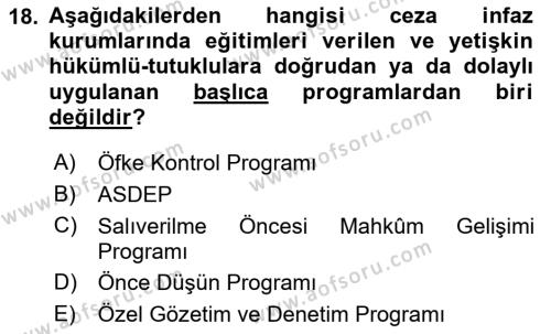 Sokak Sosyal Hizmeti Ve Adli Sosyal Hizmet Dersi 2021 - 2022 Yılı Yaz Okulu Sınavı 18. Soru