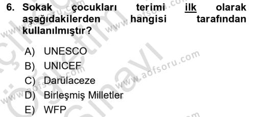 Sokak Sosyal Hizmeti Ve Adli Sosyal Hizmet Dersi 2021 - 2022 Yılı Yaz Okulu Sınavı 6. Soru