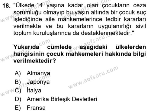 Sokak Sosyal Hizmeti Ve Adli Sosyal Hizmet Dersi 2022 - 2023 Yılı Yaz Okulu Sınavı 18. Soru