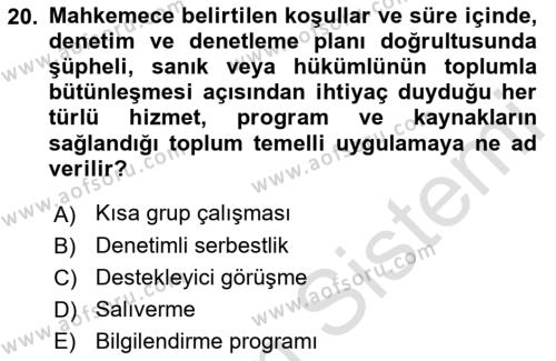 Sokak Sosyal Hizmeti Ve Adli Sosyal Hizmet Dersi 2022 - 2023 Yılı Yaz Okulu Sınavı 20. Soru