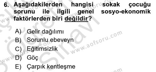 Sokak Sosyal Hizmeti Ve Adli Sosyal Hizmet Dersi 2022 - 2023 Yılı Yaz Okulu Sınavı 6. Soru