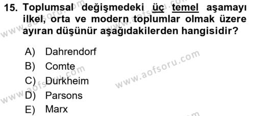 Toplumla Sosyal Hizmet Dersi 2021 - 2022 Yılı (Vize) Ara Sınavı 15. Soru