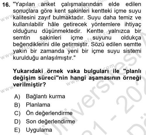 Toplumla Sosyal Hizmet Dersi 2021 - 2022 Yılı (Vize) Ara Sınavı 16. Soru