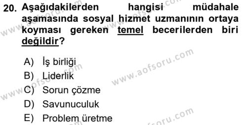 Toplumla Sosyal Hizmet Dersi 2021 - 2022 Yılı (Vize) Ara Sınavı 20. Soru