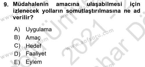 Toplumla Sosyal Hizmet Dersi 2021 - 2022 Yılı (Vize) Ara Sınavı 9. Soru