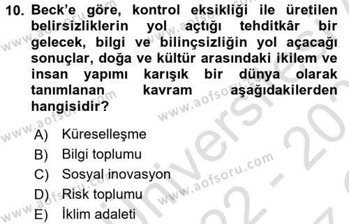 Toplumla Sosyal Hizmet Dersi 2022 - 2023 Yılı Yaz Okulu Sınavı 10. Soru