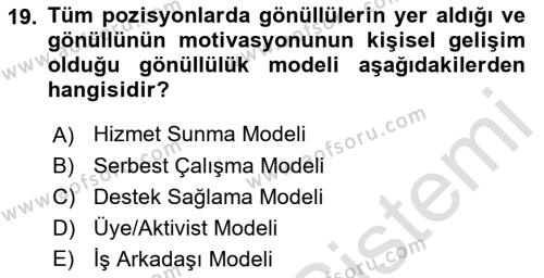 Toplumla Sosyal Hizmet Dersi 2022 - 2023 Yılı Yaz Okulu Sınavı 19. Soru