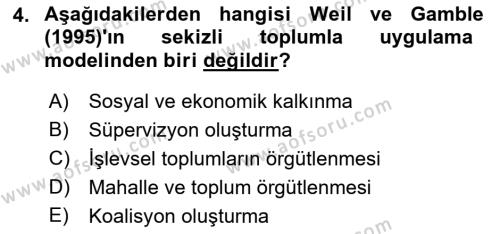 Toplumla Sosyal Hizmet Dersi 2022 - 2023 Yılı Yaz Okulu Sınavı 4. Soru