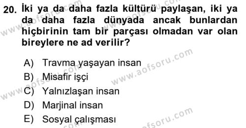 Göçmen Ve Sığınmacılarla Sosyal Hizmet Dersi 2020 - 2021 Yılı Yaz Okulu Sınavı 20. Soru