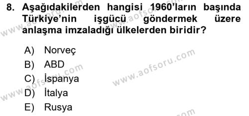 Göçmen Ve Sığınmacılarla Sosyal Hizmet Dersi 2020 - 2021 Yılı Yaz Okulu Sınavı 8. Soru