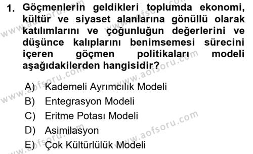 Göçmen Ve Sığınmacılarla Sosyal Hizmet Dersi 2021 - 2022 Yılı (Vize) Ara Sınavı 1. Soru