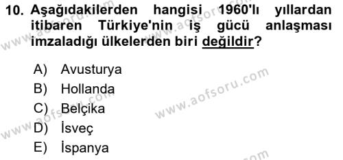 Göçmen Ve Sığınmacılarla Sosyal Hizmet Dersi 2021 - 2022 Yılı (Vize) Ara Sınavı 10. Soru