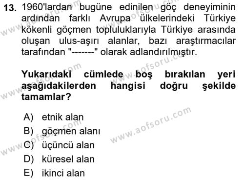 Göçmen Ve Sığınmacılarla Sosyal Hizmet Dersi 2021 - 2022 Yılı (Vize) Ara Sınavı 13. Soru