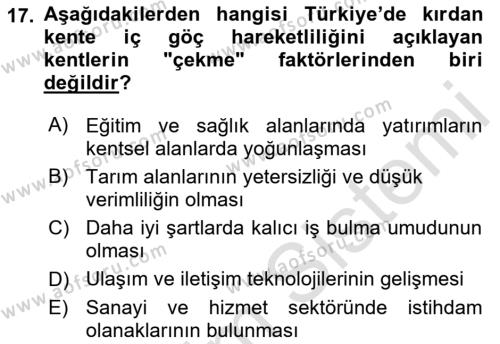 Göçmen Ve Sığınmacılarla Sosyal Hizmet Dersi 2021 - 2022 Yılı (Vize) Ara Sınavı 17. Soru