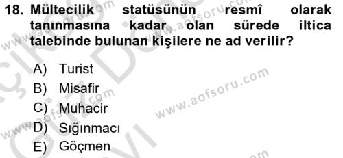 Göçmen Ve Sığınmacılarla Sosyal Hizmet Dersi 2021 - 2022 Yılı (Vize) Ara Sınavı 18. Soru