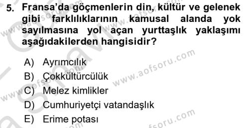 Göçmen Ve Sığınmacılarla Sosyal Hizmet Dersi 2021 - 2022 Yılı (Vize) Ara Sınavı 5. Soru