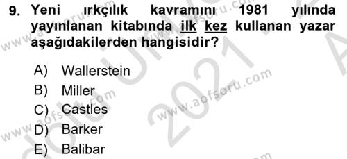 Göçmen Ve Sığınmacılarla Sosyal Hizmet Dersi 2021 - 2022 Yılı (Vize) Ara Sınavı 9. Soru