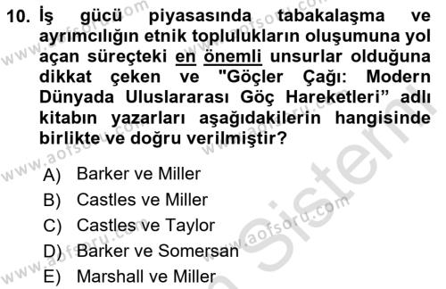 Göçmen Ve Sığınmacılarla Sosyal Hizmet Dersi 2021 - 2022 Yılı Yaz Okulu Sınavı 10. Soru