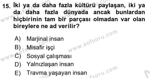 Göçmen Ve Sığınmacılarla Sosyal Hizmet Dersi 2021 - 2022 Yılı Yaz Okulu Sınavı 15. Soru