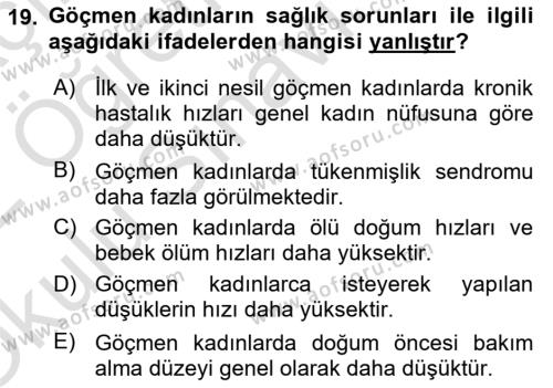 Göçmen Ve Sığınmacılarla Sosyal Hizmet Dersi 2021 - 2022 Yılı Yaz Okulu Sınavı 19. Soru