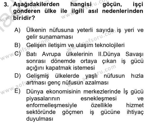 Göçmen Ve Sığınmacılarla Sosyal Hizmet Dersi 2021 - 2022 Yılı Yaz Okulu Sınavı 3. Soru