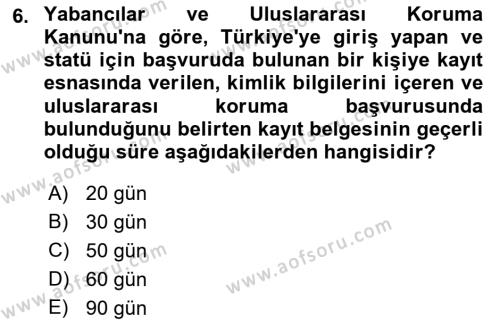 Göçmen Ve Sığınmacılarla Sosyal Hizmet Dersi 2021 - 2022 Yılı Yaz Okulu Sınavı 6. Soru