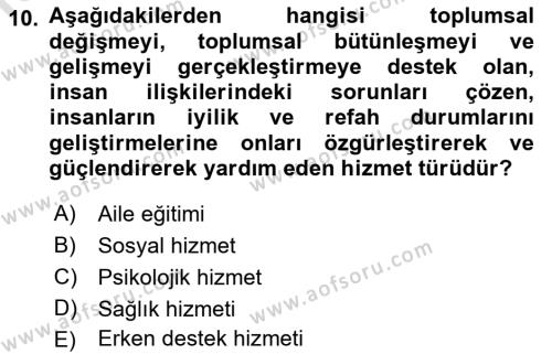 Göçmen Ve Sığınmacılarla Sosyal Hizmet Dersi 2022 - 2023 Yılı (Vize) Ara Sınavı 10. Soru