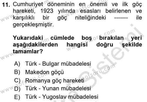 Göçmen Ve Sığınmacılarla Sosyal Hizmet Dersi 2022 - 2023 Yılı (Vize) Ara Sınavı 11. Soru