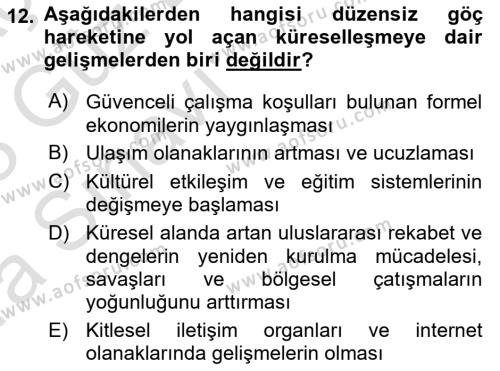 Göçmen Ve Sığınmacılarla Sosyal Hizmet Dersi 2022 - 2023 Yılı (Vize) Ara Sınavı 12. Soru