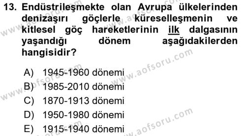 Göçmen Ve Sığınmacılarla Sosyal Hizmet Dersi 2022 - 2023 Yılı (Vize) Ara Sınavı 13. Soru