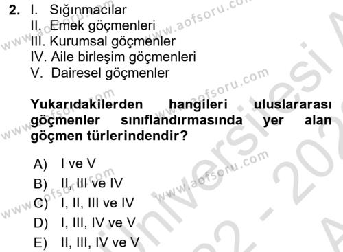 Göçmen Ve Sığınmacılarla Sosyal Hizmet Dersi 2022 - 2023 Yılı (Vize) Ara Sınavı 2. Soru