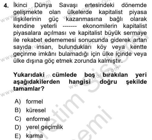 Göçmen Ve Sığınmacılarla Sosyal Hizmet Dersi 2022 - 2023 Yılı (Vize) Ara Sınavı 4. Soru