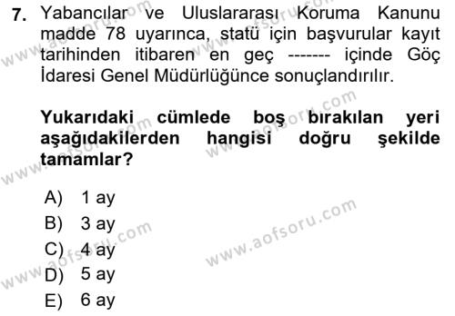 Göçmen Ve Sığınmacılarla Sosyal Hizmet Dersi 2022 - 2023 Yılı (Vize) Ara Sınavı 7. Soru