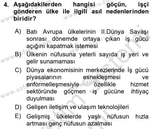 Göçmen Ve Sığınmacılarla Sosyal Hizmet Dersi 2022 - 2023 Yılı (Final) Dönem Sonu Sınavı 4. Soru