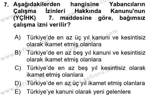 Göçmen Ve Sığınmacılarla Sosyal Hizmet Dersi 2022 - 2023 Yılı (Final) Dönem Sonu Sınavı 7. Soru