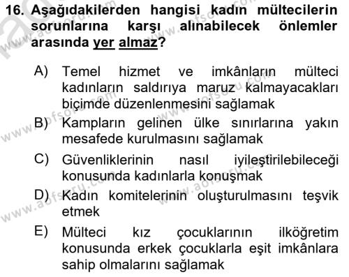 Göçmen Ve Sığınmacılarla Sosyal Hizmet Dersi 2022 - 2023 Yılı Yaz Okulu Sınavı 16. Soru