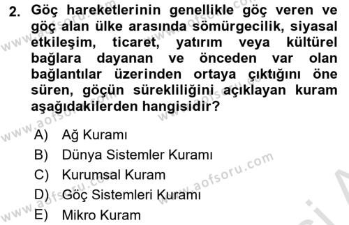 Göçmen Ve Sığınmacılarla Sosyal Hizmet Dersi 2022 - 2023 Yılı Yaz Okulu Sınavı 2. Soru