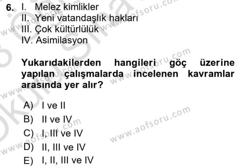 Göçmen Ve Sığınmacılarla Sosyal Hizmet Dersi 2022 - 2023 Yılı Yaz Okulu Sınavı 6. Soru