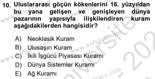 Göçmen Ve Sığınmacılarla Sosyal Hizmet Dersi 2023 - 2024 Yılı (Vize) Ara Sınavı 10. Soru