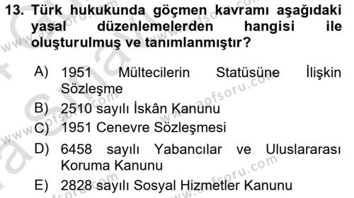 Göçmen Ve Sığınmacılarla Sosyal Hizmet Dersi 2023 - 2024 Yılı (Vize) Ara Sınavı 13. Soru