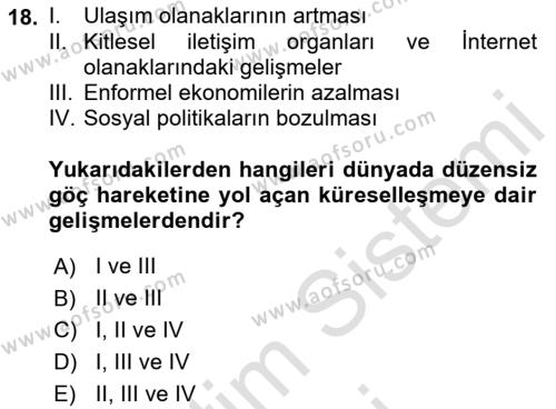 Göçmen Ve Sığınmacılarla Sosyal Hizmet Dersi 2023 - 2024 Yılı (Vize) Ara Sınavı 18. Soru