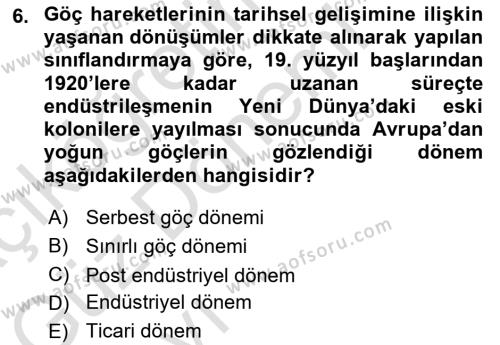 Göçmen Ve Sığınmacılarla Sosyal Hizmet Dersi 2023 - 2024 Yılı (Vize) Ara Sınavı 6. Soru